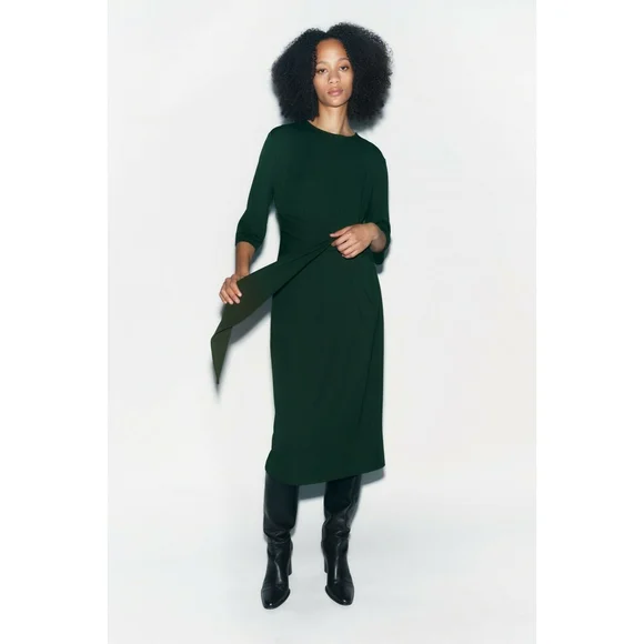 Zara | Dresses | Zara Nwt Pareo Midi Belted Dress Green L | Poshmark